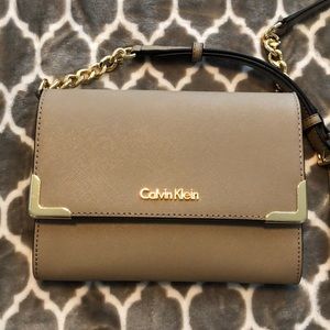 Calvin Klein Taupe Saffiano Leather Crossbody Bag